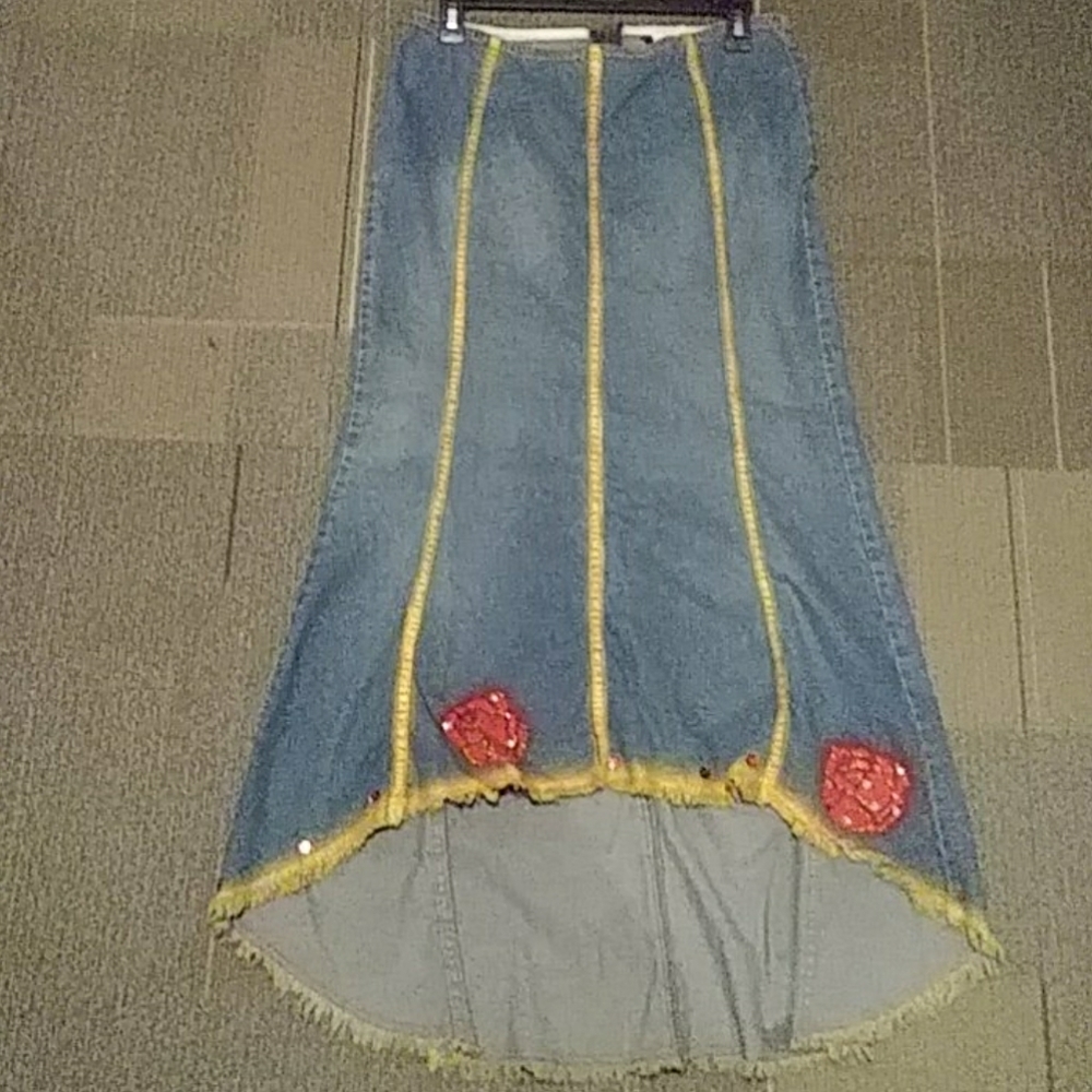 Long length denim skirt